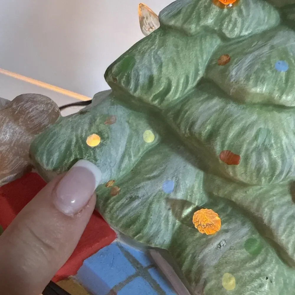 Ceramic Christmas Tree - Presents, Teddy, Doll Below Tree - Read